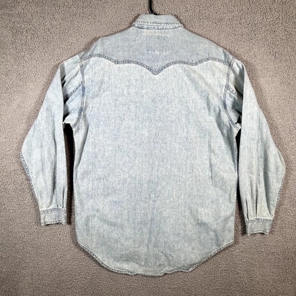 Levis Vintage Denim Pearl Snap Shirt Mens Small Blue Button Up Western Rodeo VTG - Picture 14 of 16
